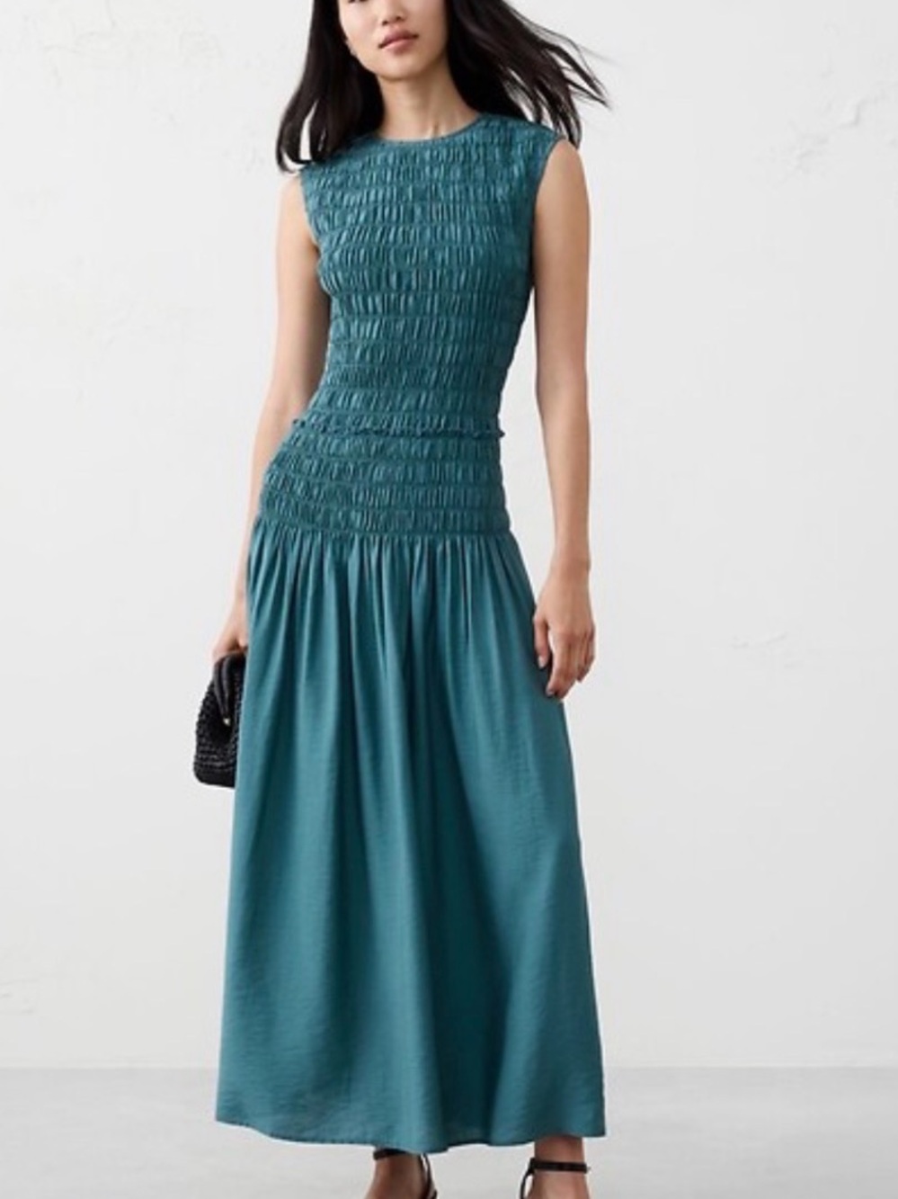Banana Republic Factory Teal Smocked Maxi Dress